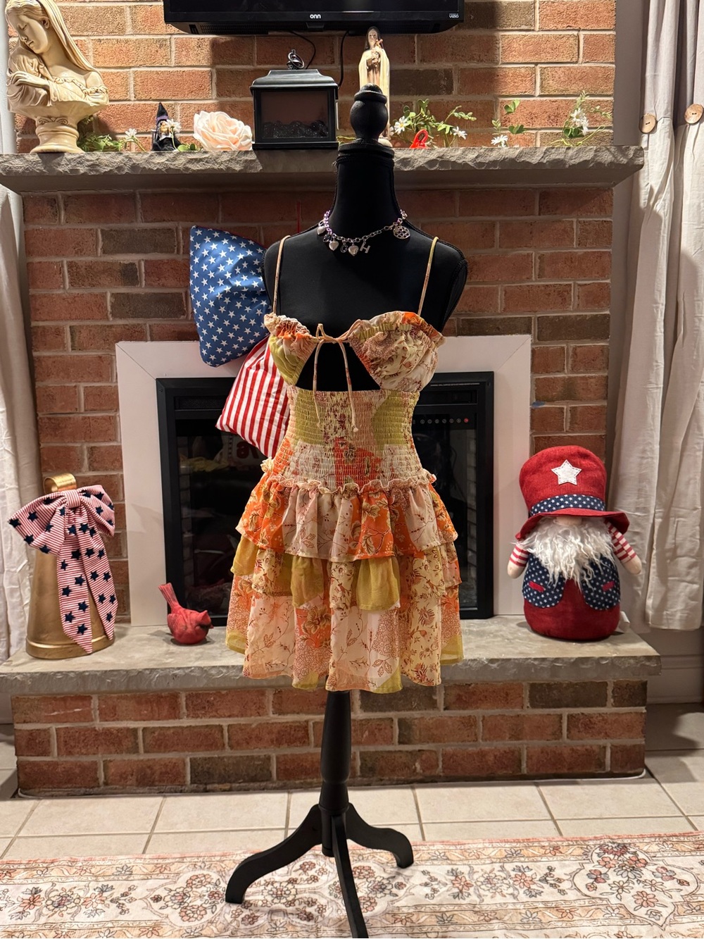 Tiered Floral Smocked Mini Dress in Orange and Yellow